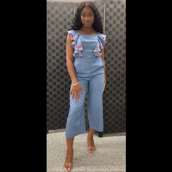 New Without Tags - Wide Leg, Pin Striped Jumpsuit - Picture 2 of 6